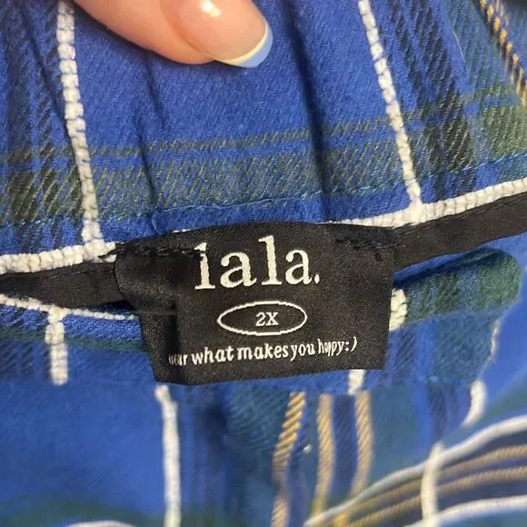 ✨SOLD✨Dressed by LALA Lovers Lane Plaid Wide Leg Sz 2X Trousers in Cobalt Blue✨ - Picture 7 of 9